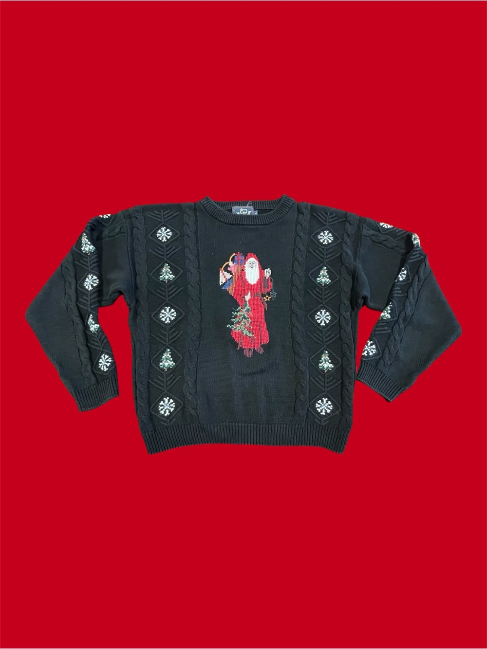 Vintage Woolrich Sweater Needlepoint Christmas Santa Claus Embroidered Size L